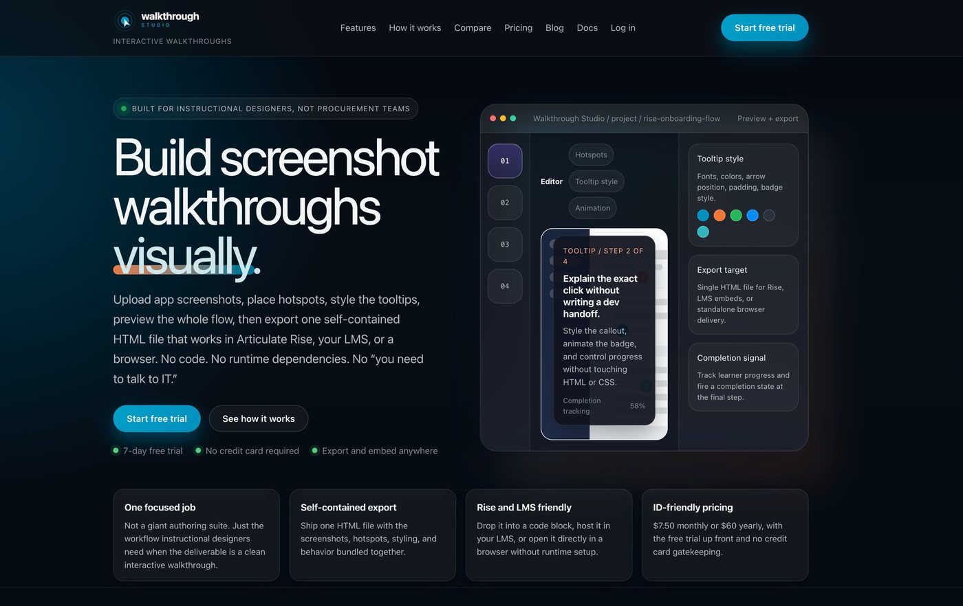Walkthrough Studio landing page - Build screenshot walkthroughs visually